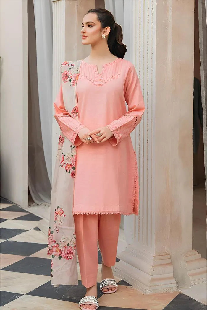 Peach Embroidered Lawn