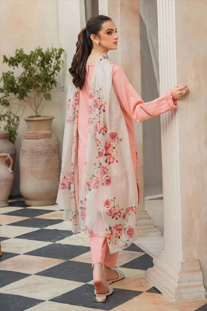 Peach Embroidered Lawn