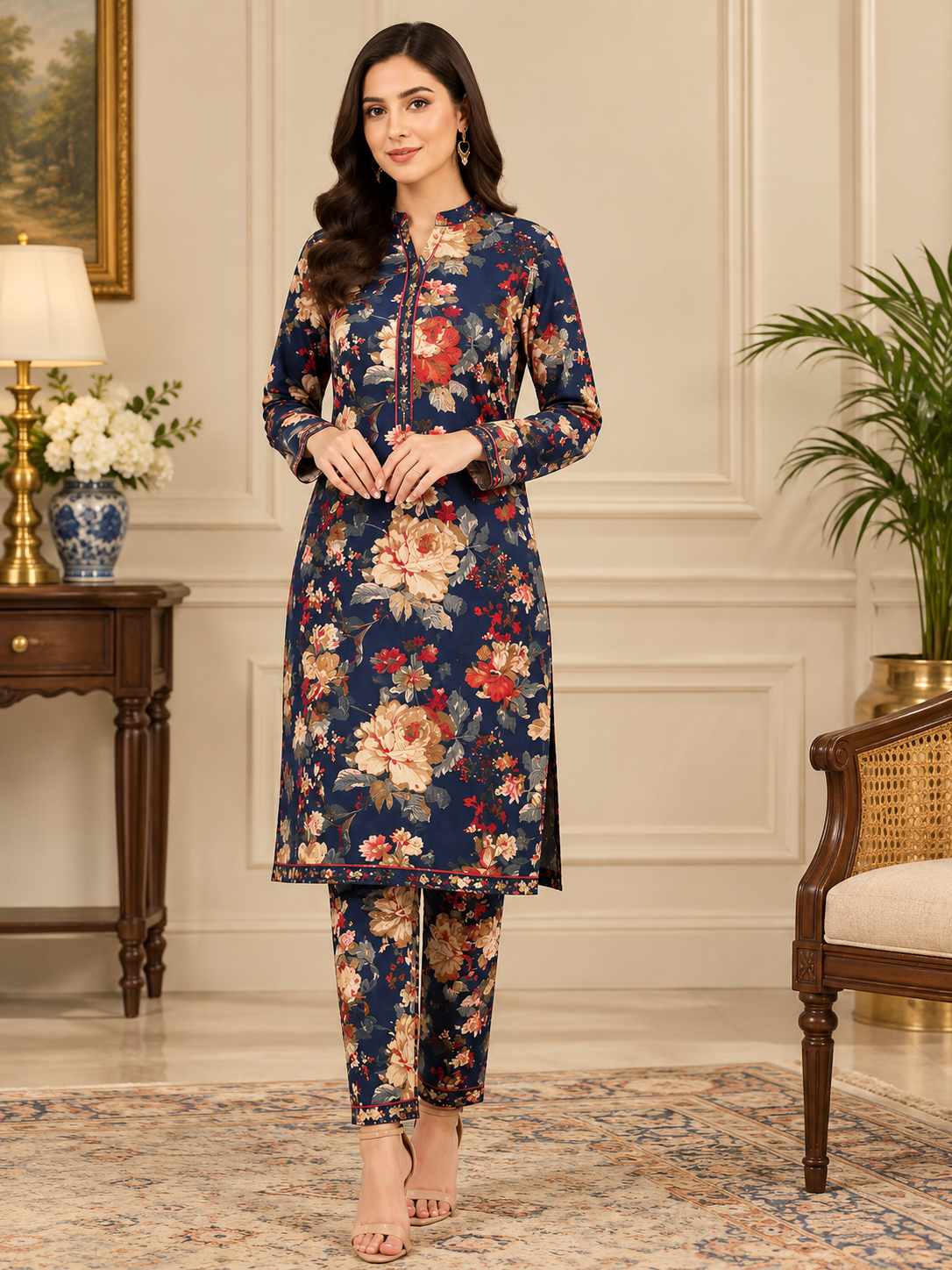 Navy Floral 2-piece suit
