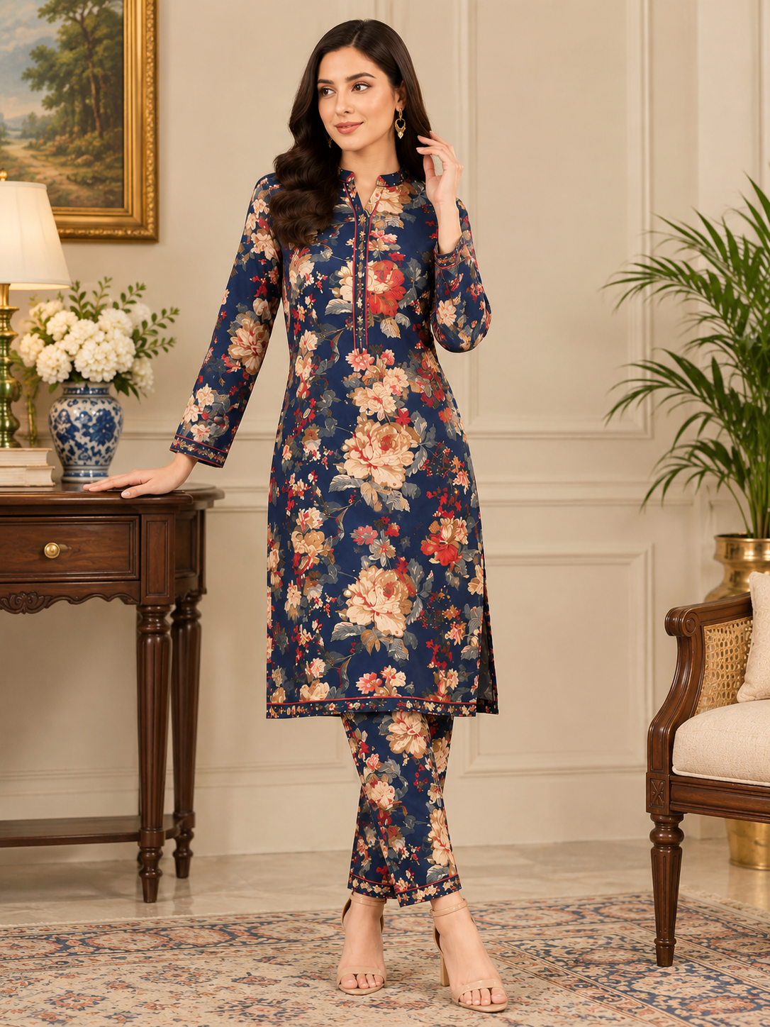 Navy Floral 2-piece suit