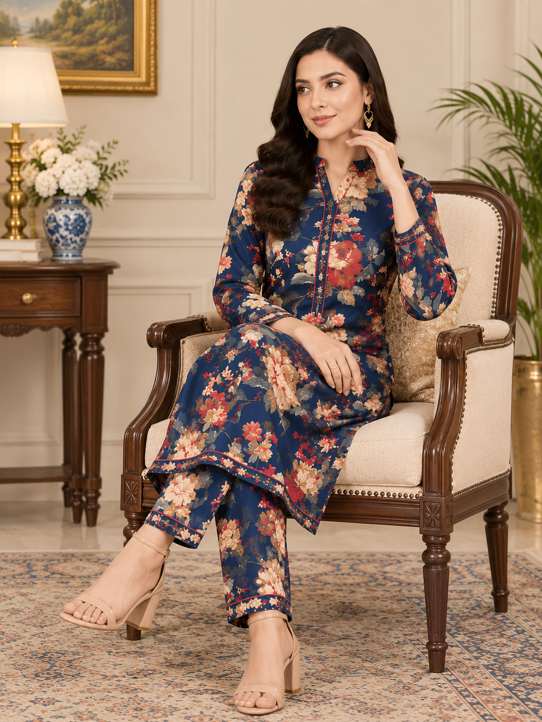 Navy Floral 2-piece suit
