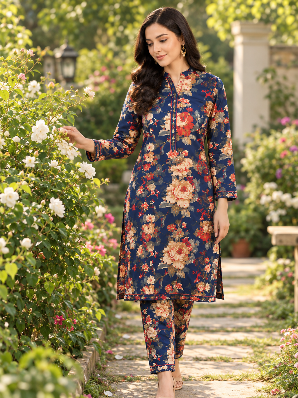 Navy Floral 2-piece suit