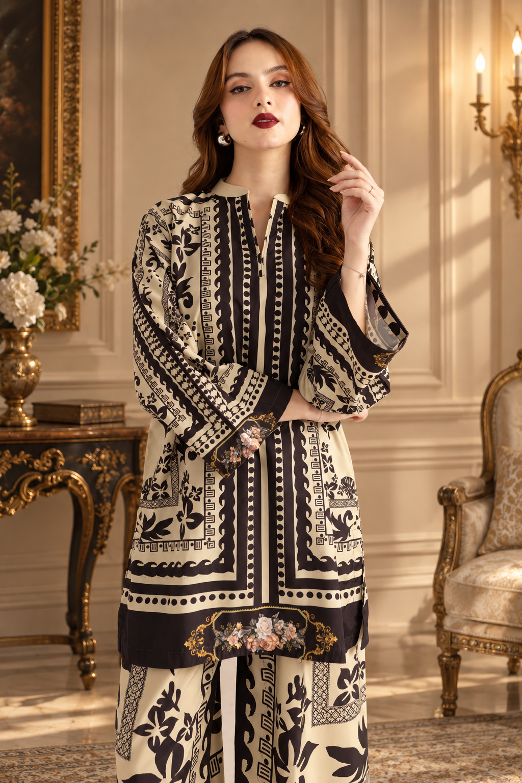 Stylish Women's Stitched Printed Shirt And Trouser Set - 2 Pcs